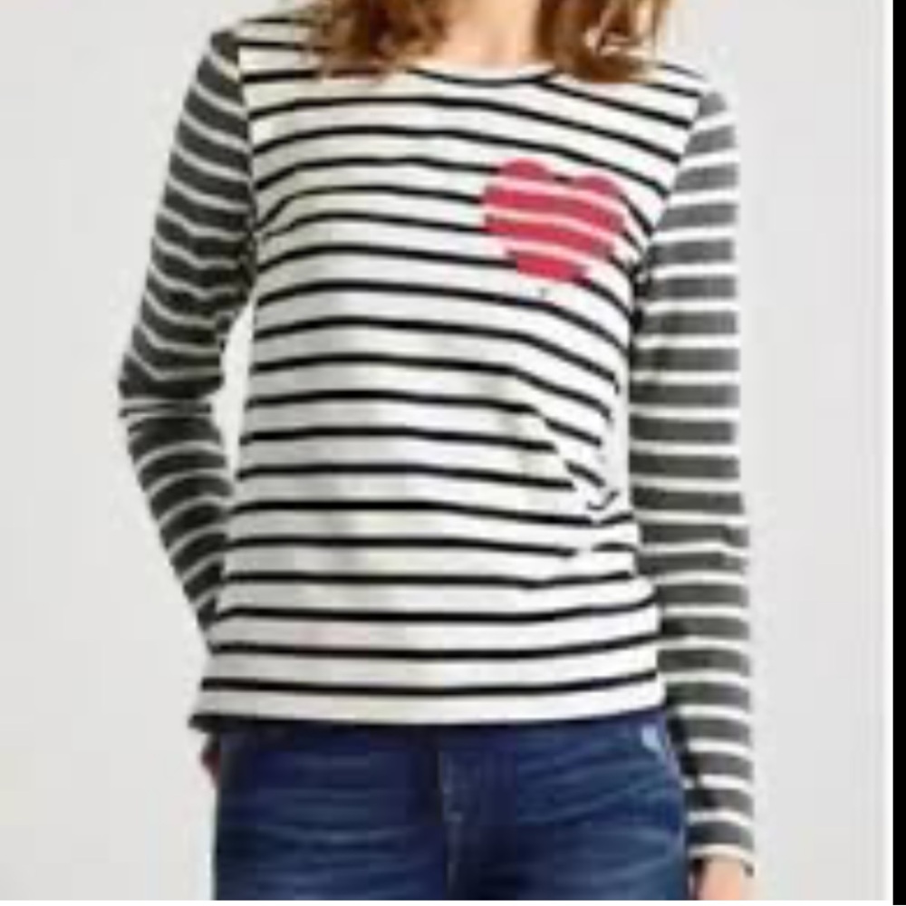 J. Crew Blue, Gray and White Striped Long Sleeve with Red Heart sz Medium